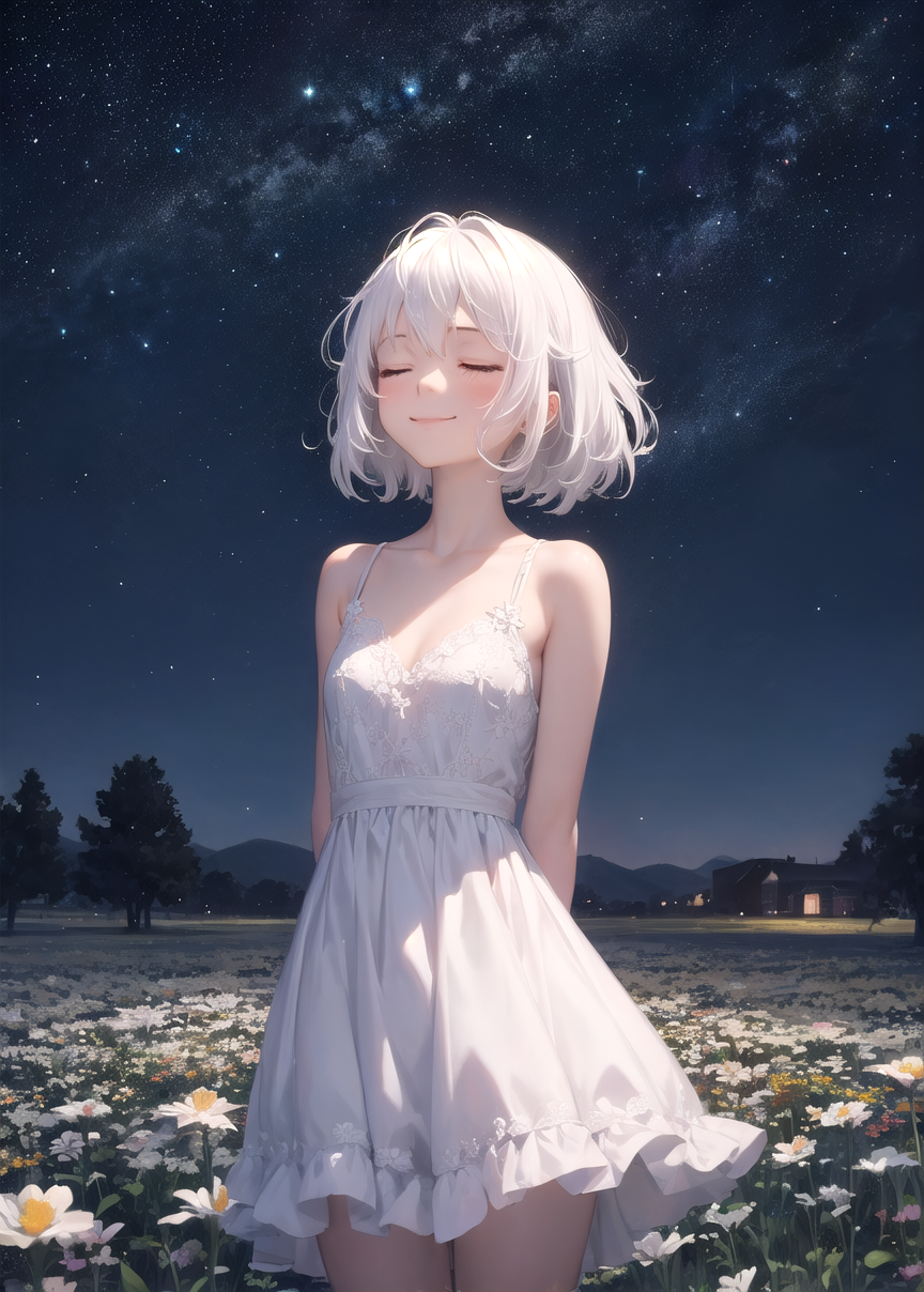 15790-3435476870-masterpiece, best quality, 1girl, white hair, standing, flower field, arms behind back, night, starry sky, closed eyes, light sm.png